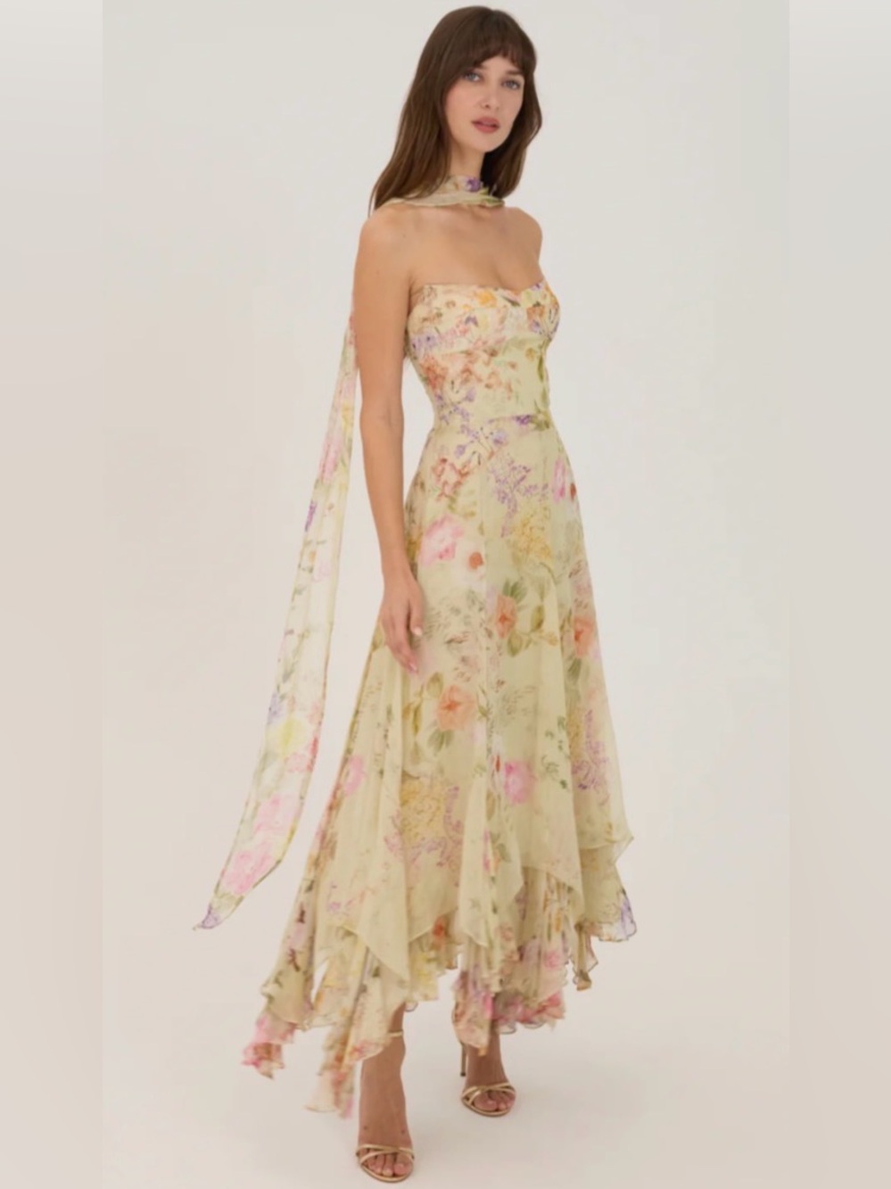 AMANDA UPRICHARD MONTEREY DRESS W/SCARF IN WHISTLEDOWN (XL)